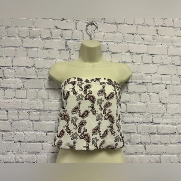 Guess Women's White and Brown Paisley Tube Top Size Small - Picture 1 of 8
